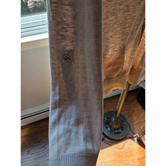 Michael Kors Beige Button Up Long Sleeve Sweater with Roll Tab Sleeves, Large - Picture 8 of 8